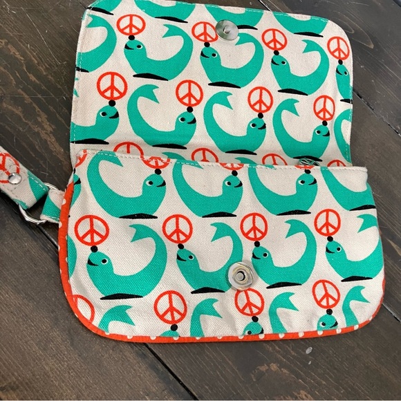 Bungalow 360 Vegan Natural Canvas Wristlet Seal Peace Sign Print Colorful Boho - Picture 3 of 7